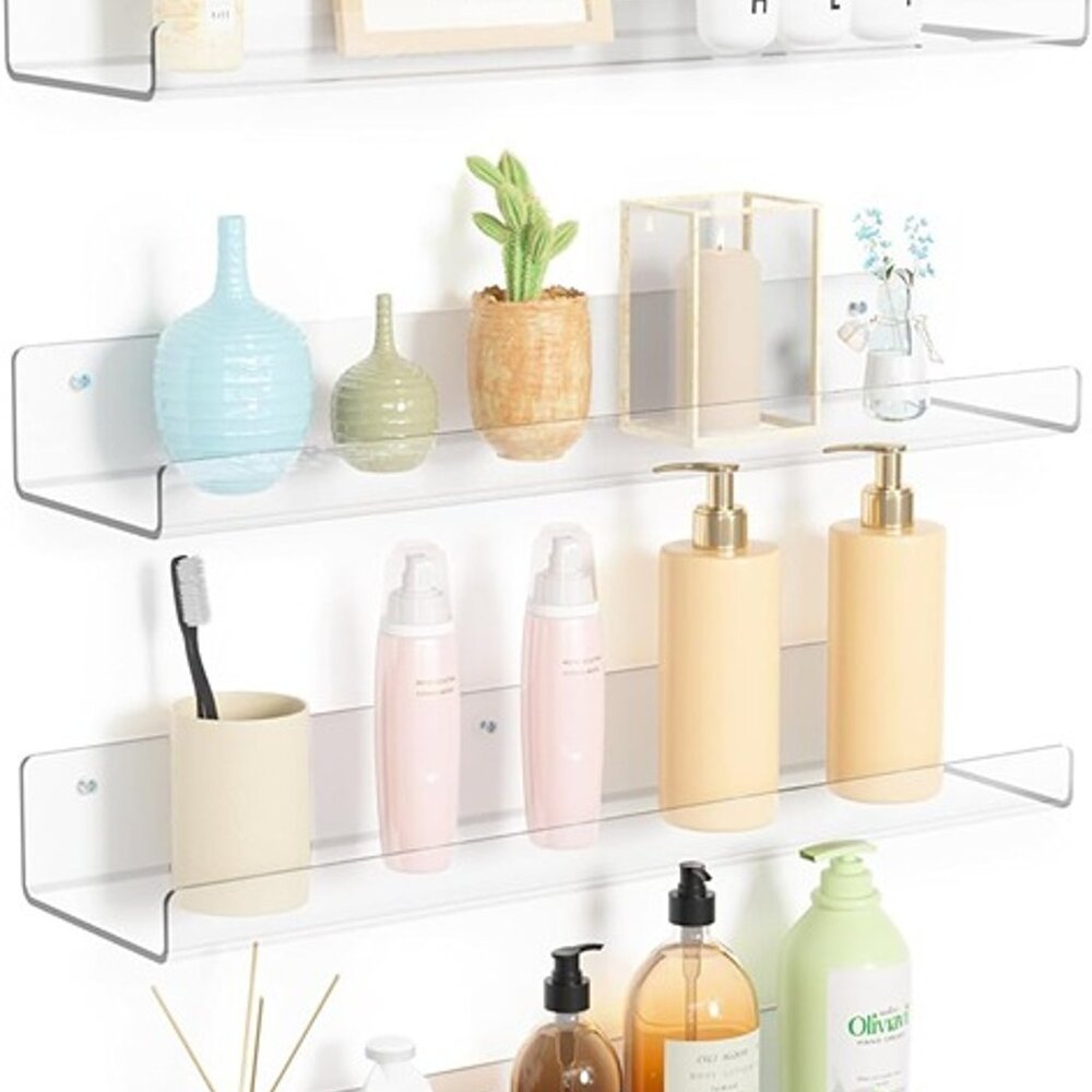 NEW 4 Pack Acrylic Shelves for Wall Storage, 15" Floating Bookshelves - Picture 3 of 8
